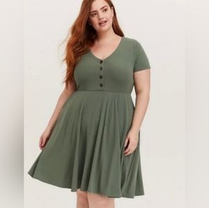 Midi Rib Button-Down Skater Dress